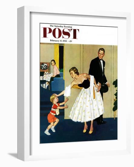 "Formal Hug" Saturday Evening Post Cover, February 15, 1958-Amos Sewell-Framed Giclee Print