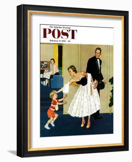 "Formal Hug" Saturday Evening Post Cover, February 15, 1958-Amos Sewell-Framed Giclee Print