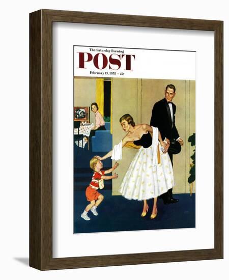 "Formal Hug" Saturday Evening Post Cover, February 15, 1958-Amos Sewell-Framed Giclee Print