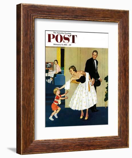 "Formal Hug" Saturday Evening Post Cover, February 15, 1958-Amos Sewell-Framed Giclee Print