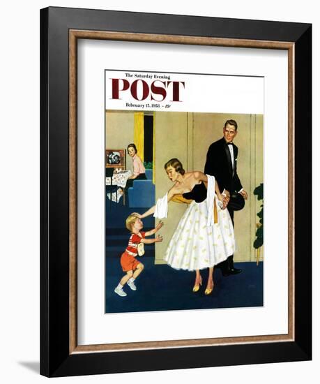 "Formal Hug" Saturday Evening Post Cover, February 15, 1958-Amos Sewell-Framed Giclee Print