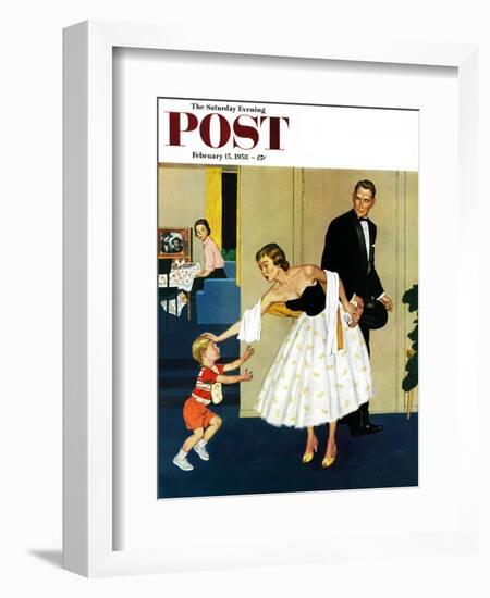 "Formal Hug" Saturday Evening Post Cover, February 15, 1958-Amos Sewell-Framed Giclee Print
