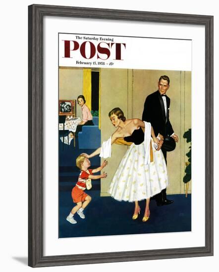 "Formal Hug" Saturday Evening Post Cover, February 15, 1958-Amos Sewell-Framed Giclee Print