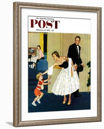 "Formal Hug" Saturday Evening Post Cover, February 15, 1958-Amos Sewell-Framed Giclee Print