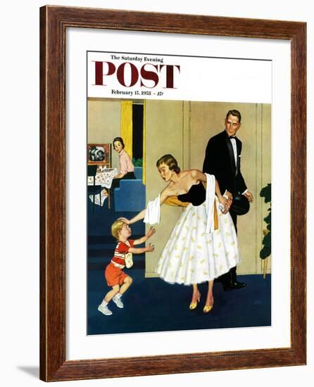 "Formal Hug" Saturday Evening Post Cover, February 15, 1958-Amos Sewell-Framed Giclee Print