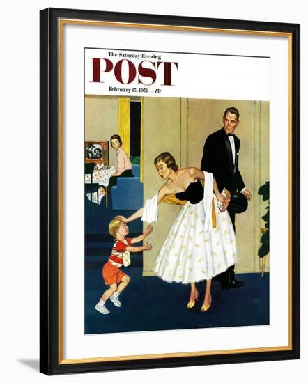 "Formal Hug" Saturday Evening Post Cover, February 15, 1958-Amos Sewell-Framed Giclee Print