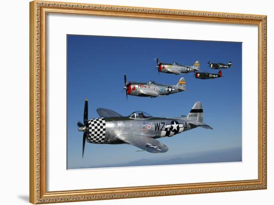 Formation of P-47 Thunderbolts Flying over Chino, California-Stocktrek Images-Framed Photographic Print