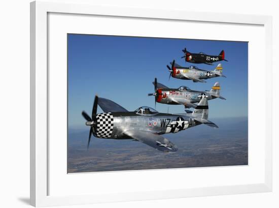 Formation of P-47 Thunderbolts Flying over Chino, California-Stocktrek Images-Framed Photographic Print