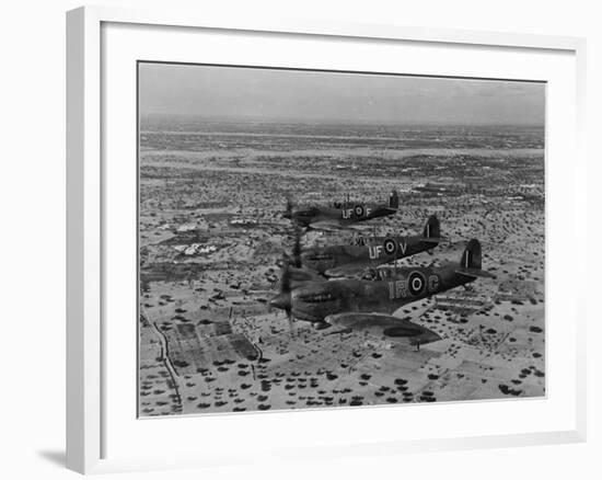 Formation of Spitfires Over North Africa, circa 1943-null-Framed Photo