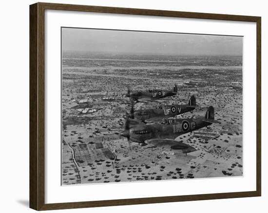 Formation of Spitfires Over North Africa, circa 1943--Framed Photo