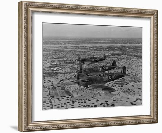 Formation of Spitfires Over North Africa, circa 1943-null-Framed Photo