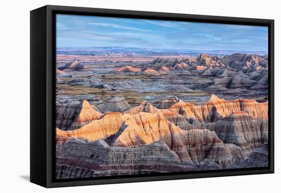 Formations of striated hoodoo lead the eye to a plateau and more peaks.-Sheila Haddad-Framed Premier Image Canvas