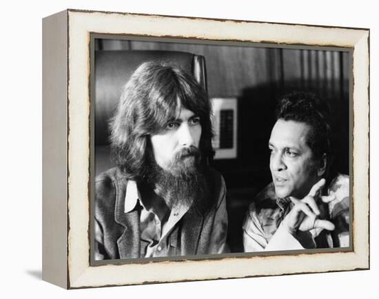 Former Beatle George Harrison (Left) and Indian Musician Ravi Shankar Talk to Newsmen in New York-null-Framed Stretched Canvas