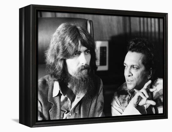 Former Beatle George Harrison (Left) and Indian Musician Ravi Shankar Talk to Newsmen in New York-null-Framed Stretched Canvas