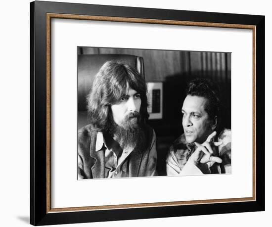 Former Beatle George Harrison (Left) and Indian Musician Ravi Shankar Talk to Newsmen in New York-null-Framed Photo