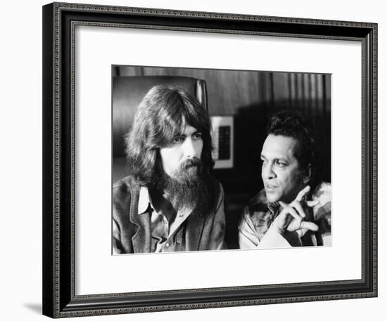 Former Beatle George Harrison (Left) and Indian Musician Ravi Shankar Talk to Newsmen in New York-null-Framed Photo