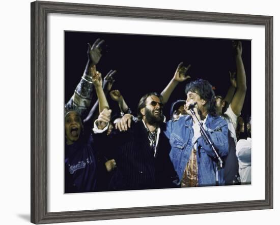 Former Beatles Ringo Starr and Paul Mccartney Performing--Framed Premium Photographic Print