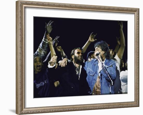 Former Beatles Ringo Starr and Paul Mccartney Performing-null-Framed Premium Photographic Print