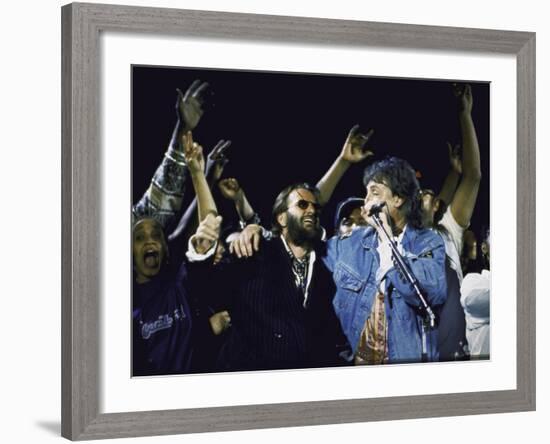 Former Beatles Ringo Starr and Paul Mccartney Performing-null-Framed Premium Photographic Print