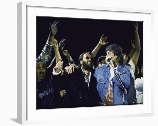 Former Beatles Ringo Starr and Paul Mccartney Performing-null-Framed Premium Photographic Print