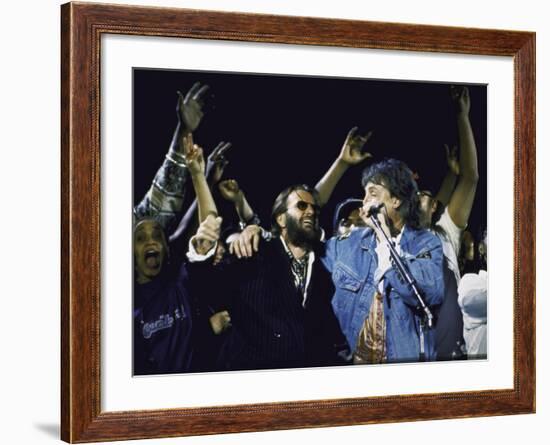 Former Beatles Ringo Starr and Paul Mccartney Performing-null-Framed Premium Photographic Print