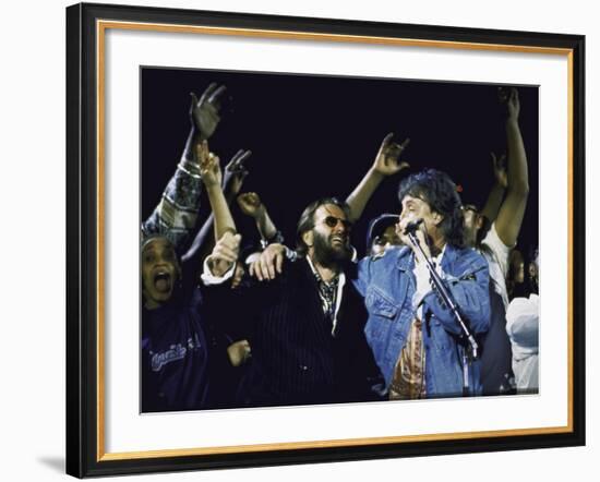 Former Beatles Ringo Starr and Paul Mccartney Performing-null-Framed Premium Photographic Print