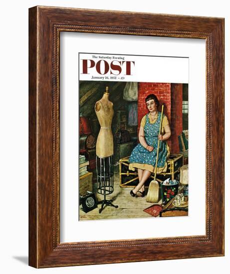 "Former Figure" Saturday Evening Post Cover, January 26, 1957-Amos Sewell-Framed Giclee Print