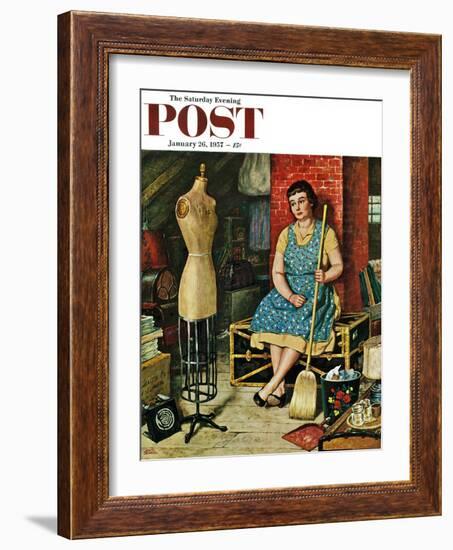 "Former Figure" Saturday Evening Post Cover, January 26, 1957-Amos Sewell-Framed Giclee Print