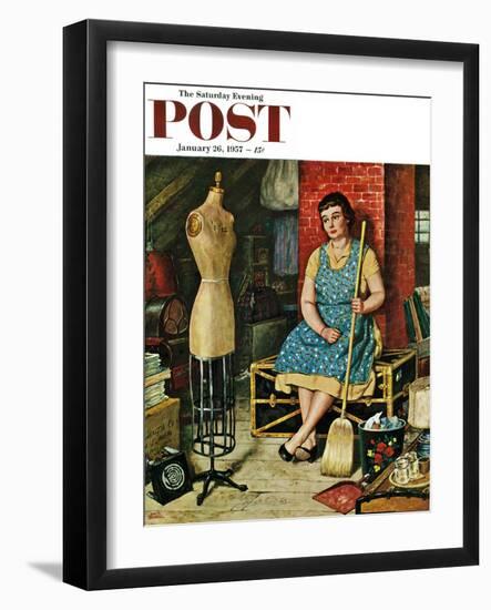 "Former Figure" Saturday Evening Post Cover, January 26, 1957-Amos Sewell-Framed Giclee Print