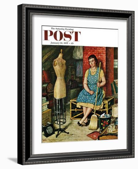 "Former Figure" Saturday Evening Post Cover, January 26, 1957-Amos Sewell-Framed Giclee Print