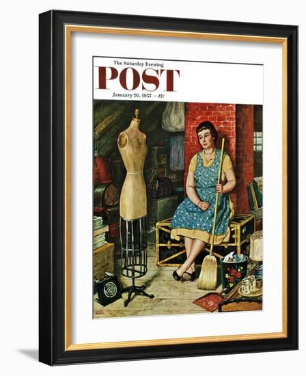 "Former Figure" Saturday Evening Post Cover, January 26, 1957-Amos Sewell-Framed Giclee Print