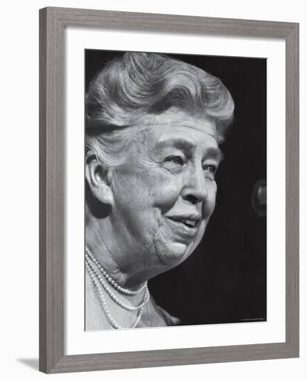 Former First Lady Eleanor Roosevelt Speak at Democratic Fundraising Dinner Honoring 75th Birthday-Joe Scherschel-Framed Premium Photographic Print