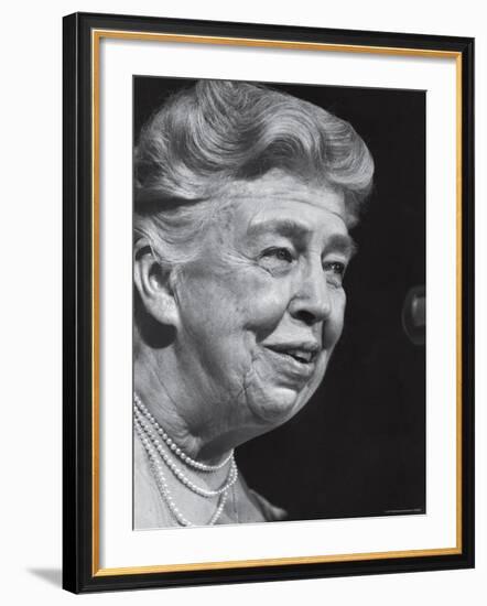 Former First Lady Eleanor Roosevelt Speak at Democratic Fundraising Dinner Honoring 75th Birthday-Joe Scherschel-Framed Premium Photographic Print