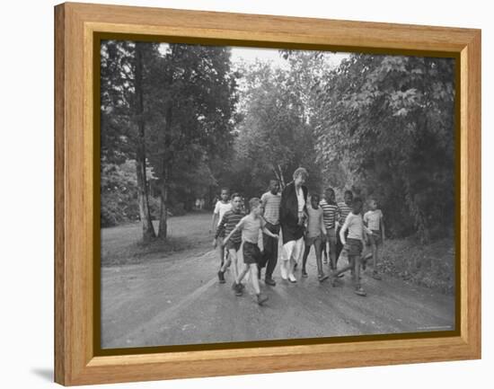 Former First Lady Eleanor Roosevelt Walking on Rustic Road with Children, En Route to Picnic-Martha Holmes-Framed Premier Image Canvas