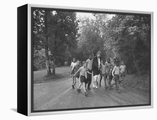 Former First Lady Eleanor Roosevelt Walking on Rustic Road with Children, En Route to Picnic-Martha Holmes-Framed Premier Image Canvas