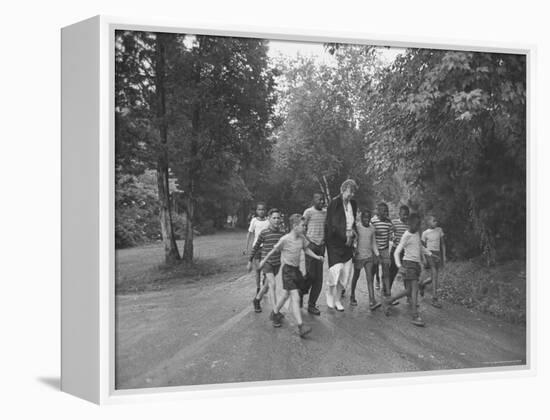 Former First Lady Eleanor Roosevelt Walking on Rustic Road with Children, En Route to Picnic-Martha Holmes-Framed Premier Image Canvas