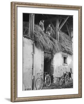 Former GI Ernest Kreiling Showing His Bride the Hayloft Where He Spent Thanksgiving 1944-null-Framed Photographic Print
