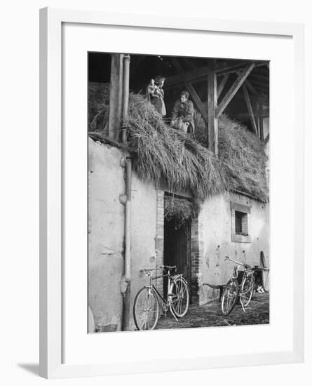 Former GI Ernest Kreiling Showing His Bride the Hayloft Where He Spent Thanksgiving 1944-null-Framed Photographic Print