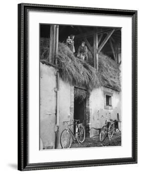 Former GI Ernest Kreiling Showing His Bride the Hayloft Where He Spent Thanksgiving 1944-null-Framed Photographic Print