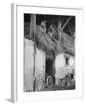 Former GI Ernest Kreiling Showing His Bride the Hayloft Where He Spent Thanksgiving 1944-null-Framed Photographic Print