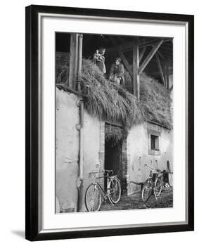 Former GI Ernest Kreiling Showing His Bride the Hayloft Where He Spent Thanksgiving 1944-null-Framed Photographic Print
