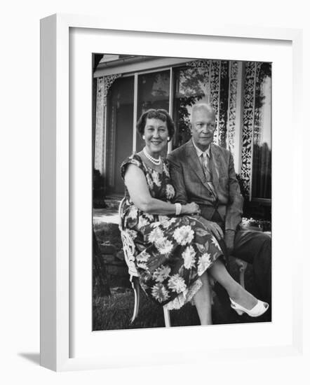 Former President Dwight D. Eisenhower and Wife Mamie on Lawn at Home-Ed Clark-Framed Photographic Print