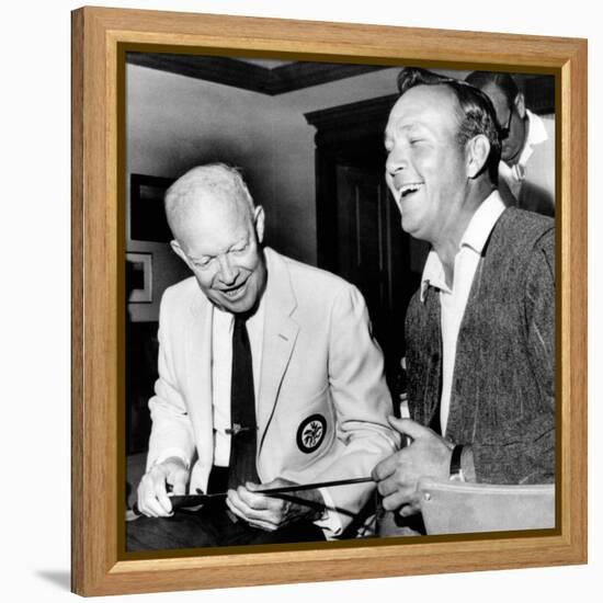 Former President Dwight Eisenhower Enjoys a Laugh with Famed Golfer, Arnold Palmer, Aug 12, 1965-null-Framed Stretched Canvas