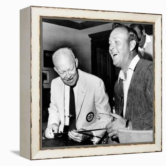 Former President Dwight Eisenhower Enjoys a Laugh with Famed Golfer, Arnold Palmer, Aug 12, 1965-null-Framed Stretched Canvas