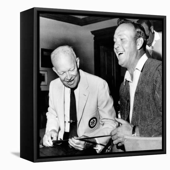 Former President Dwight Eisenhower Enjoys a Laugh with Famed Golfer, Arnold Palmer, Aug 12, 1965-null-Framed Stretched Canvas
