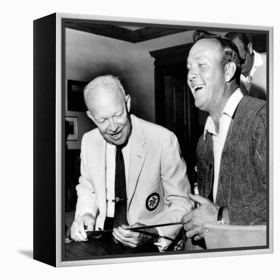 Former President Dwight Eisenhower Enjoys a Laugh with Famed Golfer, Arnold Palmer, Aug 12, 1965-null-Framed Stretched Canvas