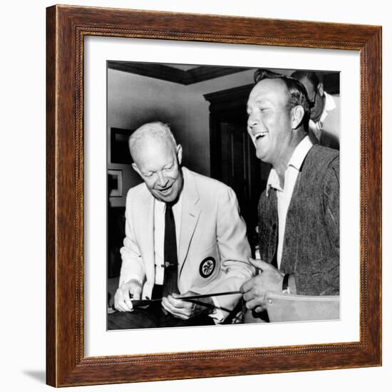 Former President Dwight Eisenhower Enjoys a Laugh with Famed Golfer, Arnold Palmer, Aug 12, 1965-null-Framed Photo