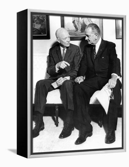 Former President Dwight Eisenhower with President Lyndon Johnson at the White House-null-Framed Stretched Canvas