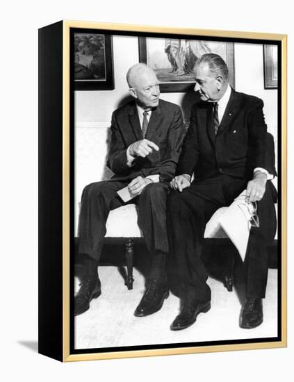 Former President Dwight Eisenhower with President Lyndon Johnson at the White House-null-Framed Stretched Canvas