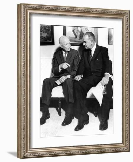 Former President Dwight Eisenhower with President Lyndon Johnson at the White House-null-Framed Photo